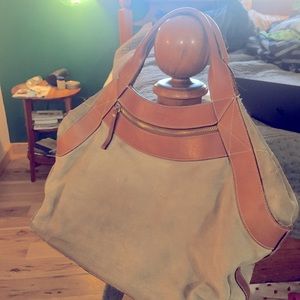 Kate Spade Suede purse! Grey Suede and camel leather bag